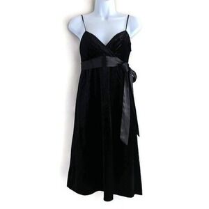 NWT Black Velvet Cocktail Dress 2 Spaghetti Straps Midi Tie Homecoming